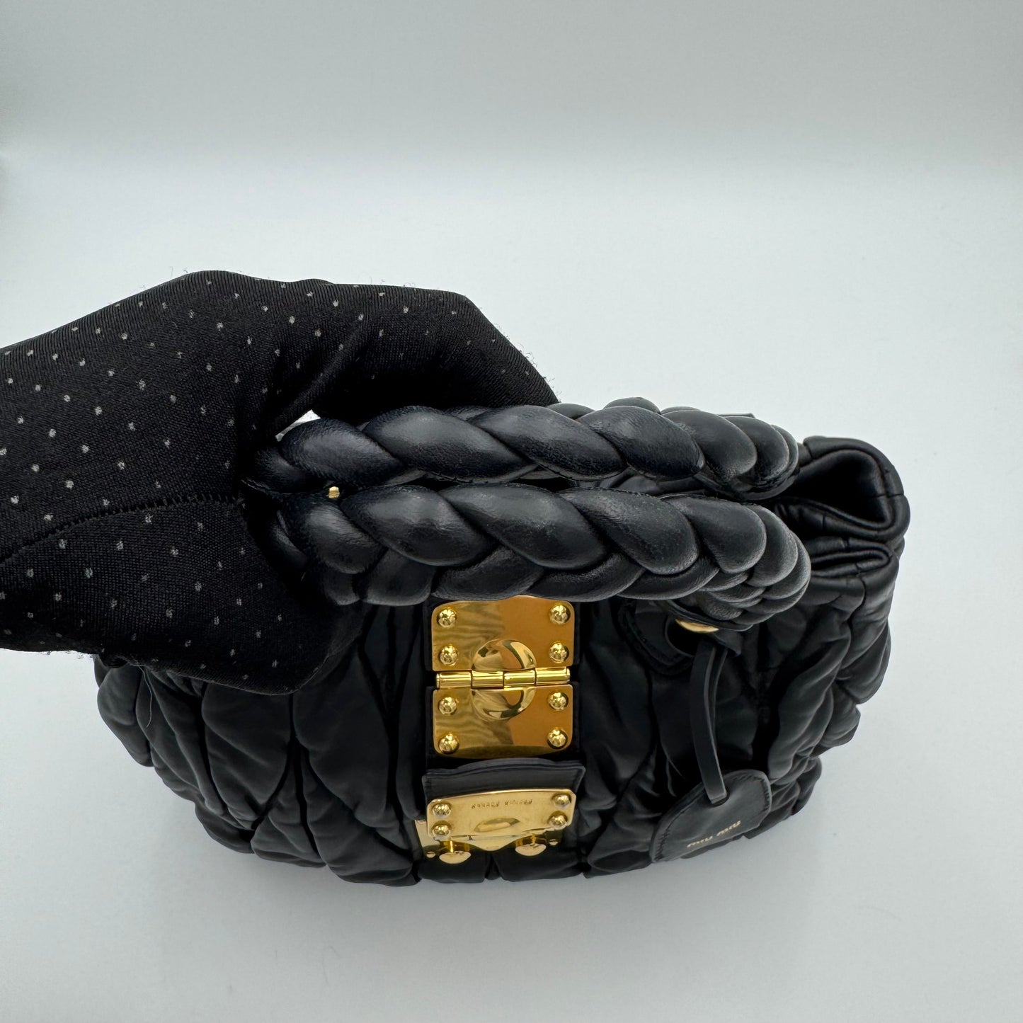 Miu Miu Black Matelasse Leather Braided Handle Handbag GHW