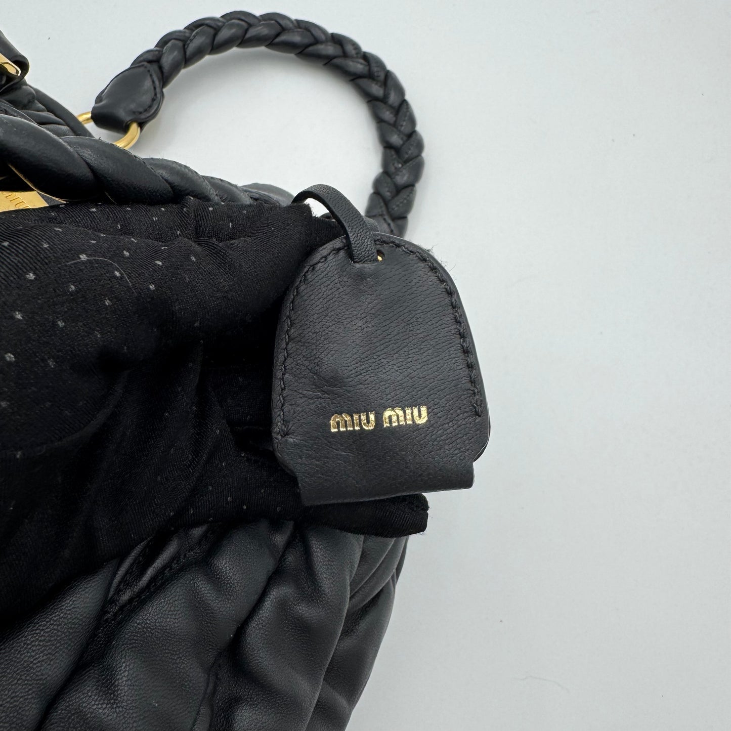 Miu Miu Black Matelasse Leather Braided Handle Handbag GHW