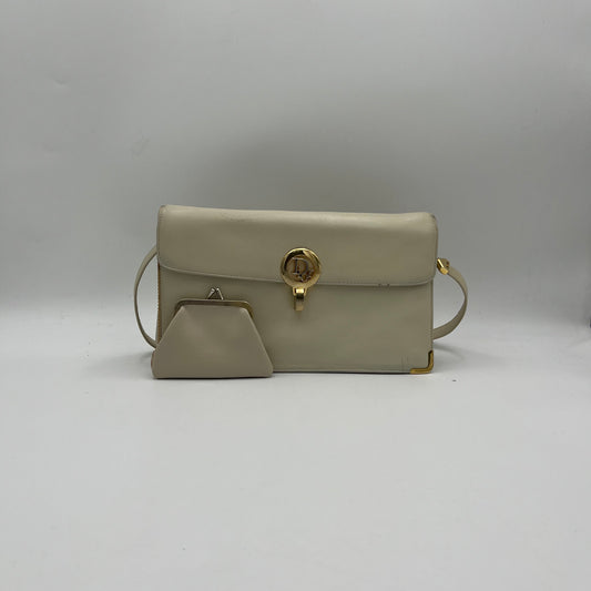 Christian Dior Vintage Ivory White Leather Flap Shoulder Bag