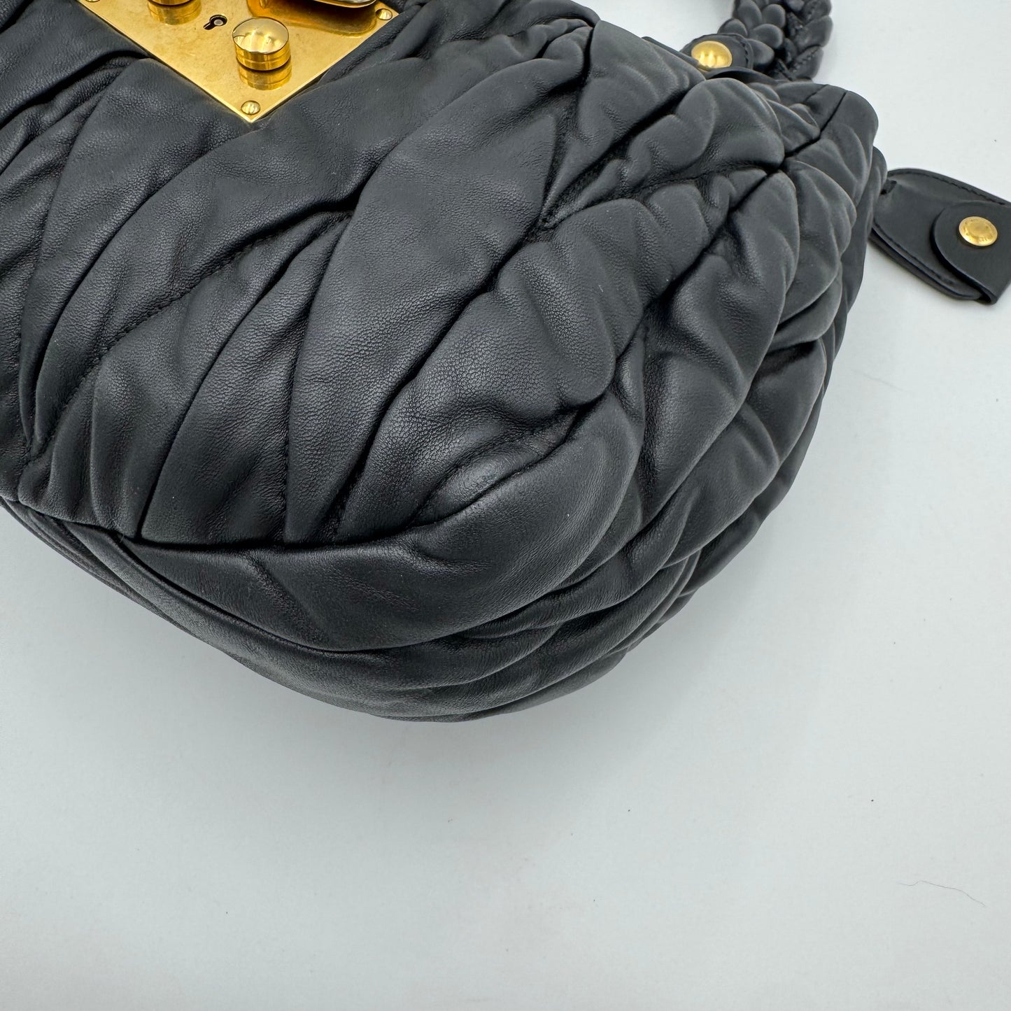 Miu Miu Black Matelasse Leather Braided Handle Handbag GHW