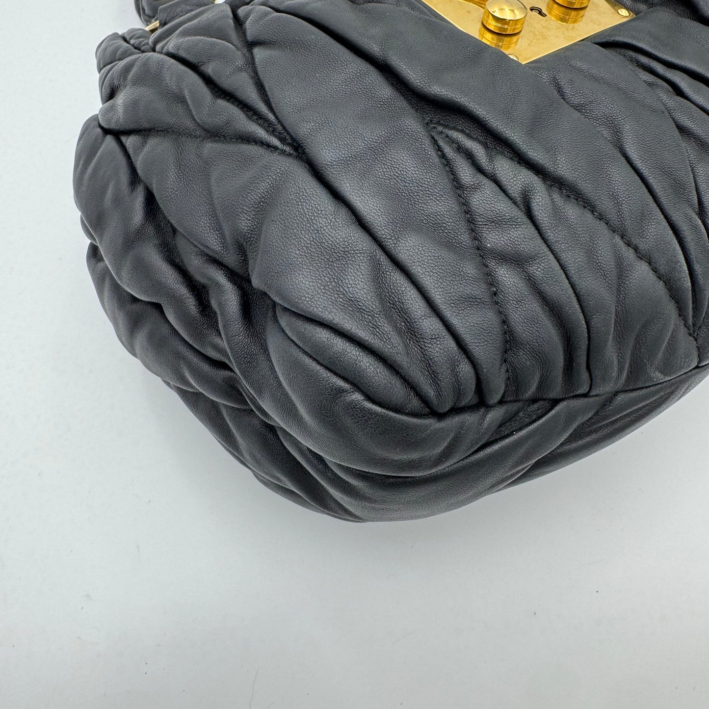Miu Miu Black Matelasse Leather Braided Handle Handbag GHW
