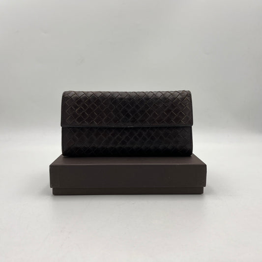 Bottega Veneta Brown Intrecciato Long Bifold Wallet