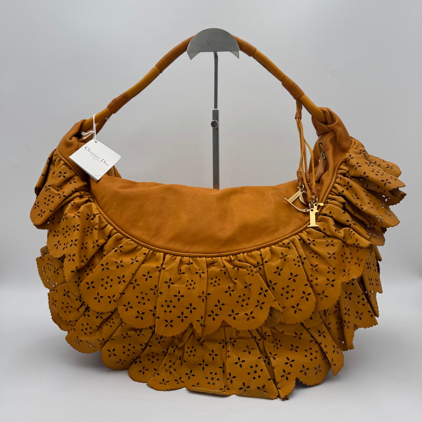 Christian Dior Orange Leather Gypsy Ruffle Large Hobo Bag