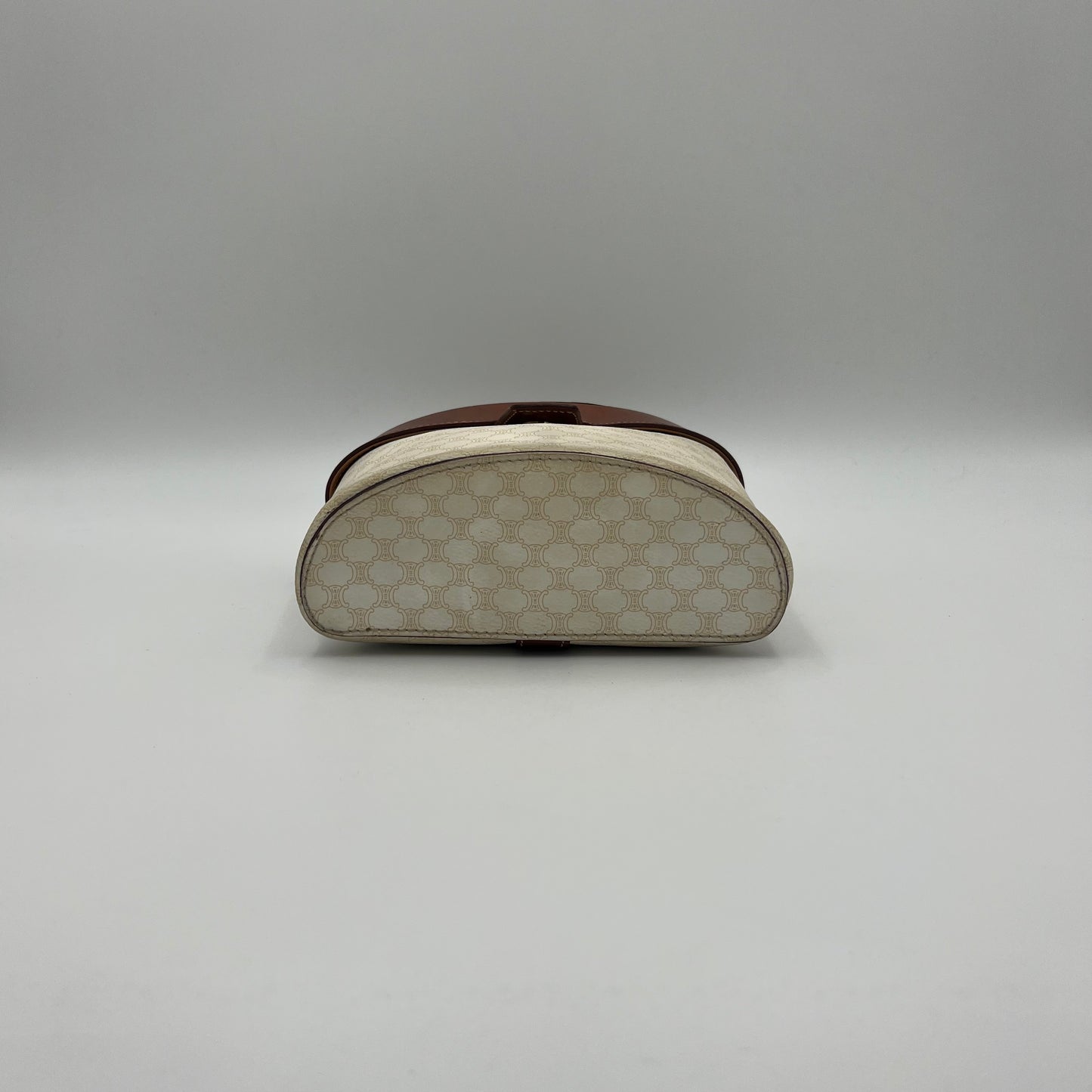 Celine Paris White Macadam Brown Leather Blason Triomphe Two-Way Vanity