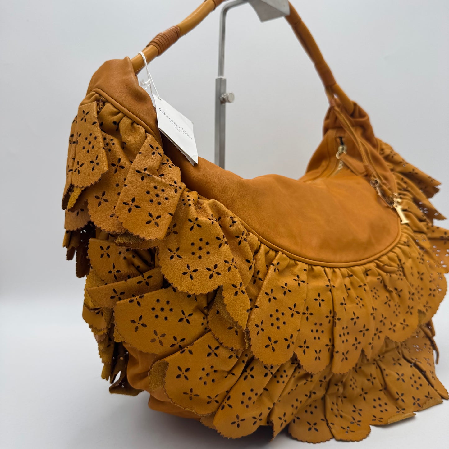 Christian Dior Orange Leather Gypsy Ruffle Large Hobo Bag