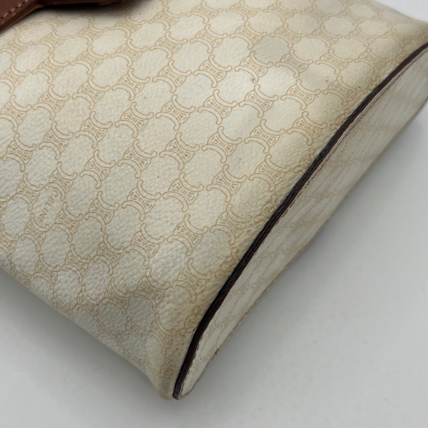 Celine Paris White Macadam Brown Leather Blason Triomphe Two-Way Vanity