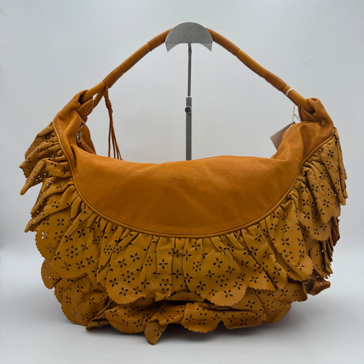 Christian Dior Orange Leather Gypsy Ruffle Large Hobo Bag