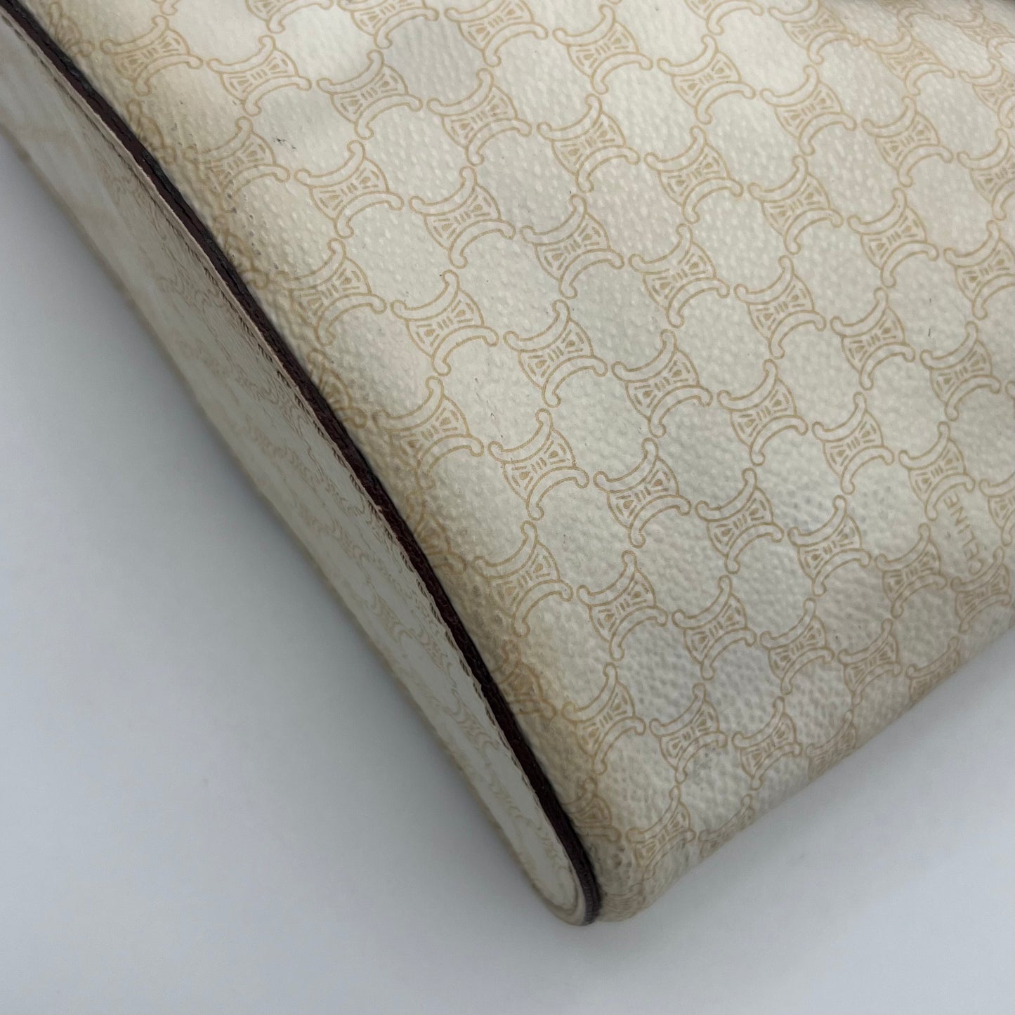Celine Paris White Macadam Brown Leather Blason Triomphe Two-Way Vanity