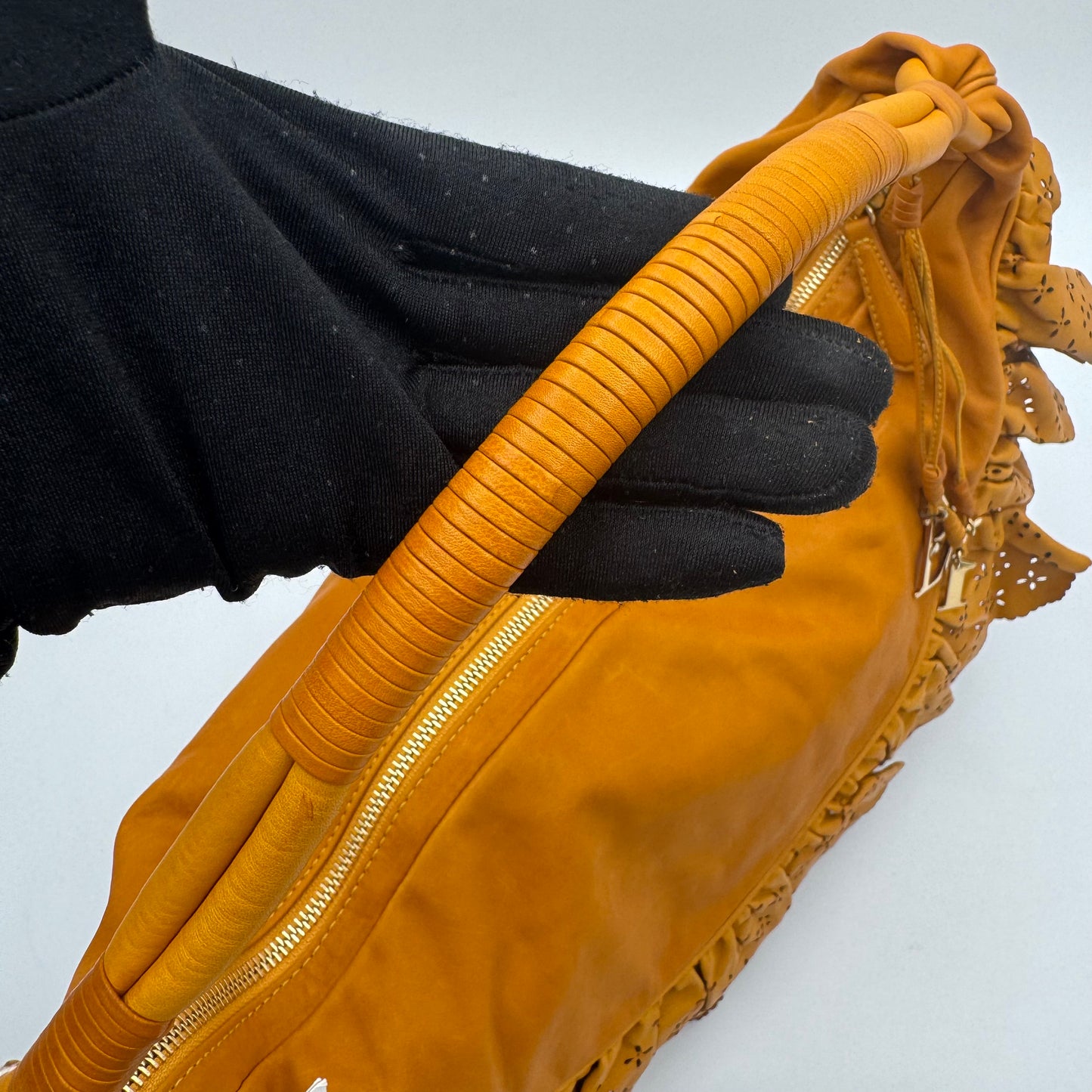 Christian Dior Orange Leather Gypsy Ruffle Large Hobo Bag