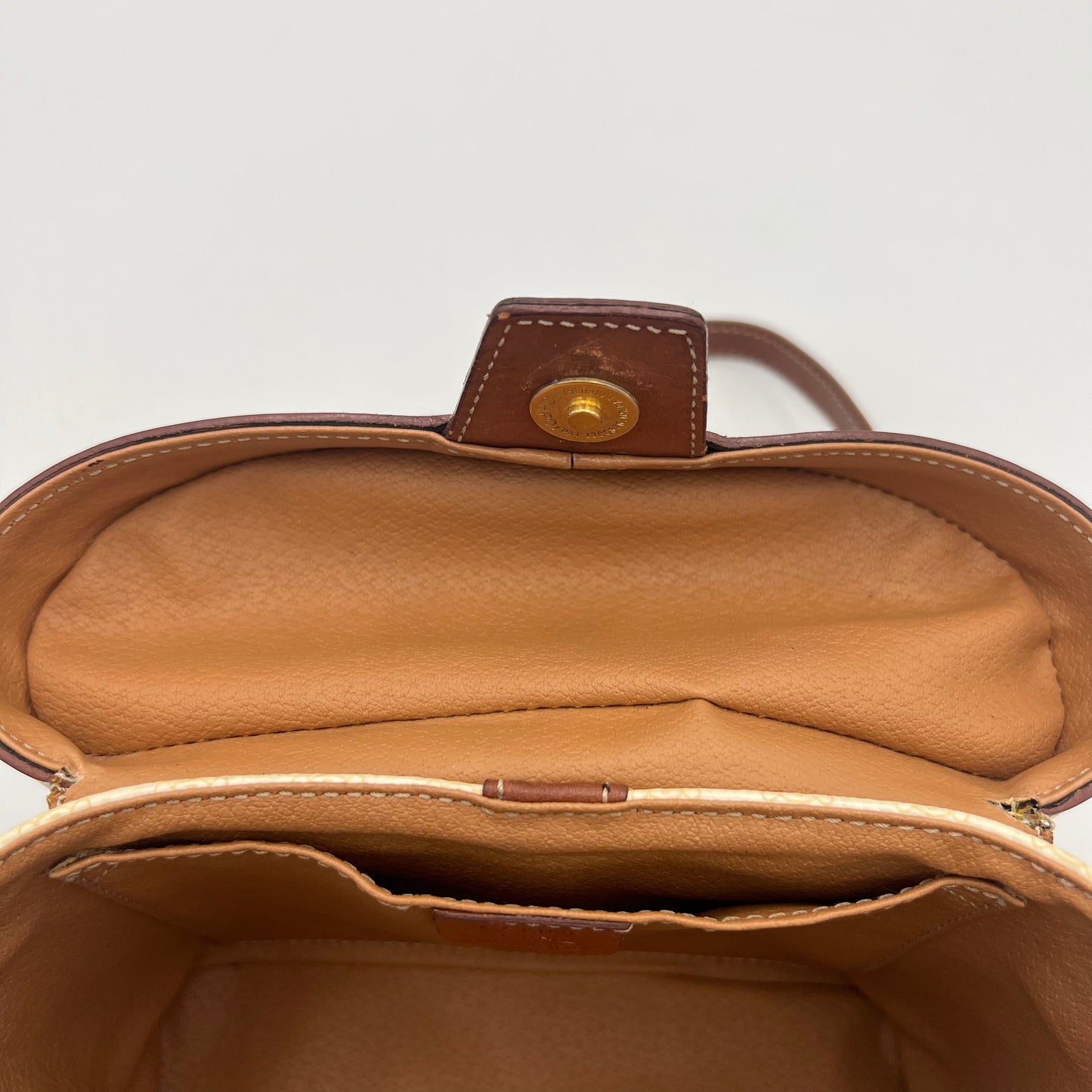 Celine Paris White Macadam Brown Leather Blason Triomphe Two-Way Vanity