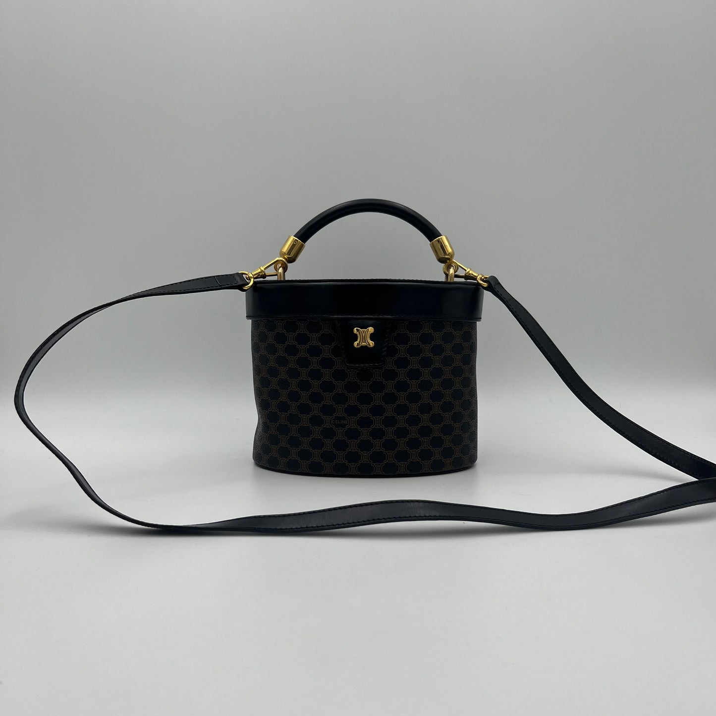 Celine Paris Black Macadam Blason Triomphe Two-Way Vanity Bag