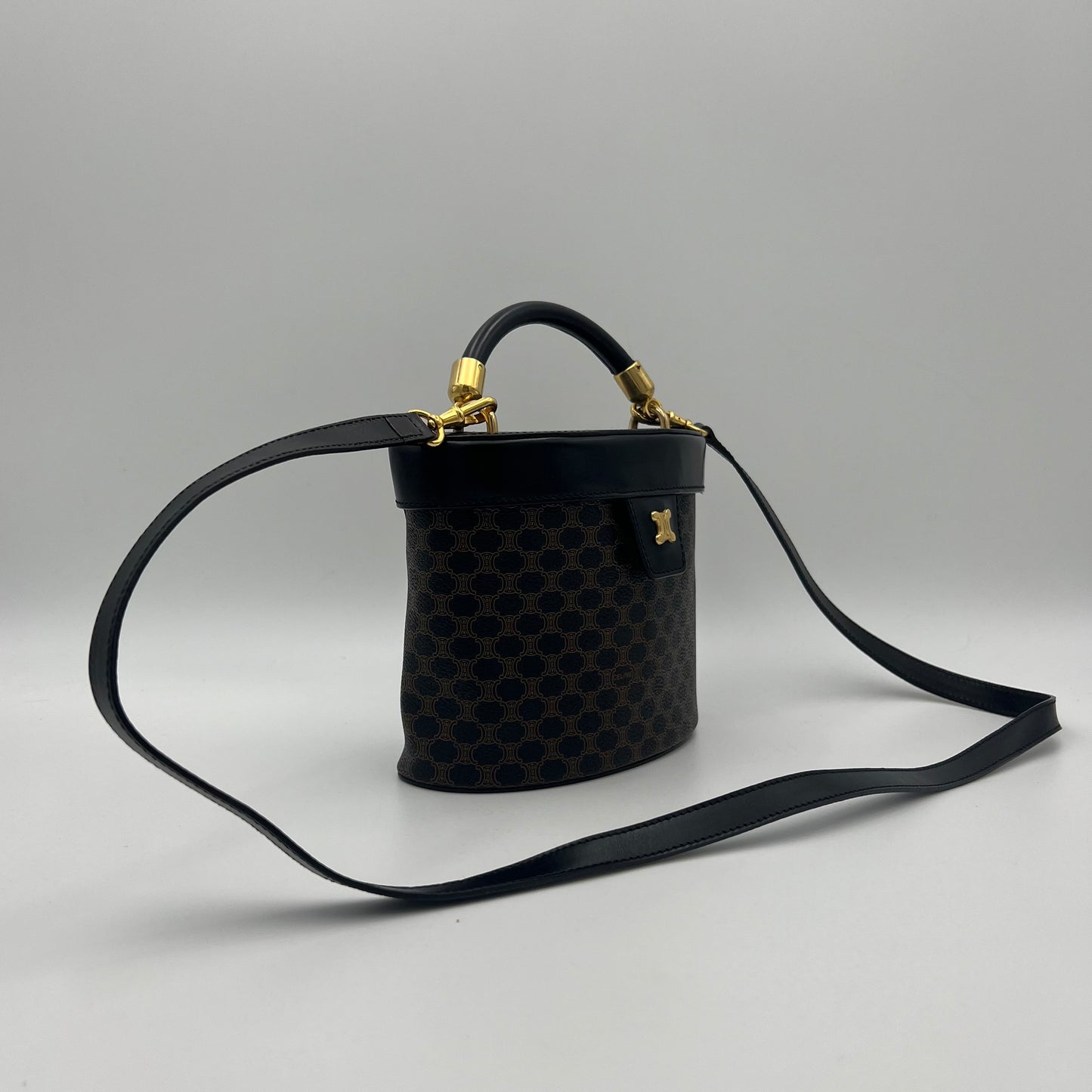 Celine Paris Black Macadam Blason Triomphe Two-Way Vanity Bag