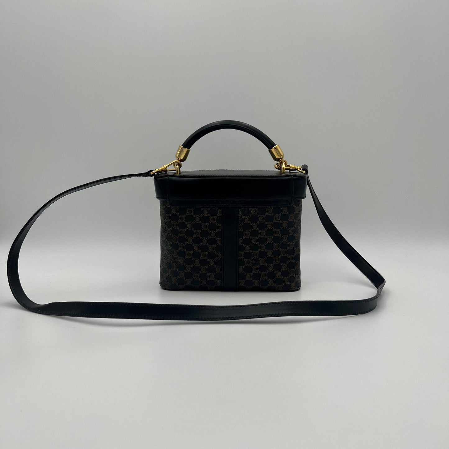 Celine Paris Black Macadam Blason Triomphe Two-Way Vanity Bag