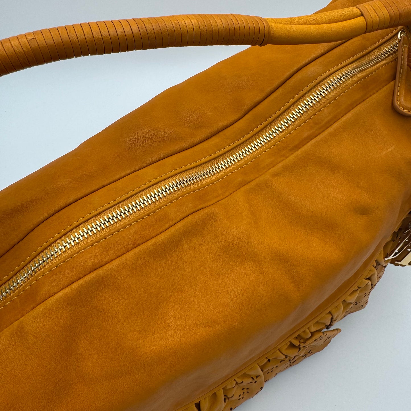 Christian Dior Orange Leather Gypsy Ruffle Large Hobo Bag