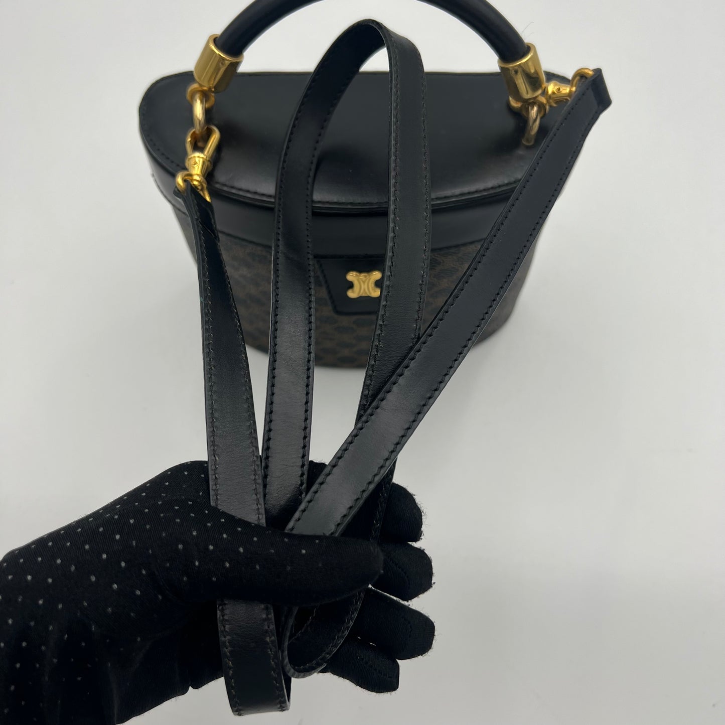 Celine Paris Black Macadam Blason Triomphe Two-Way Vanity Bag