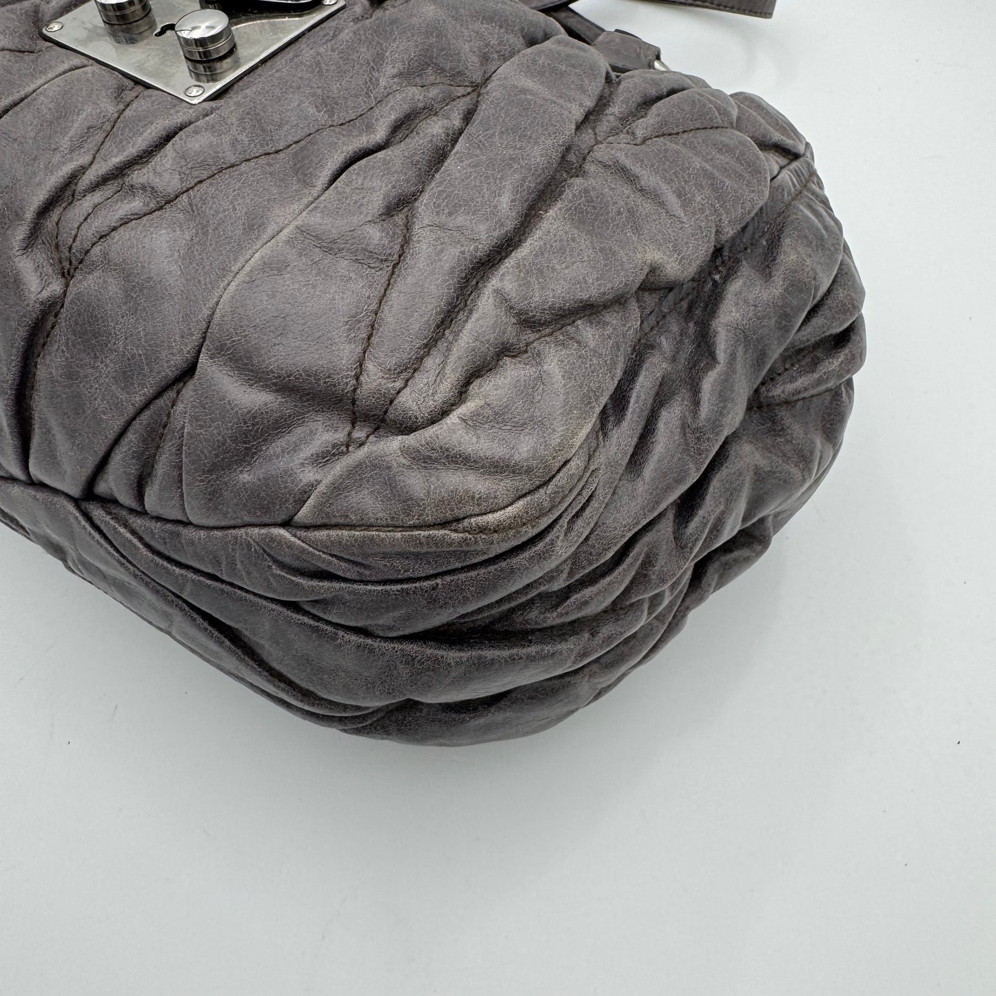 Miu Miu Gray Matelasse Leather Braided Handle Handbag