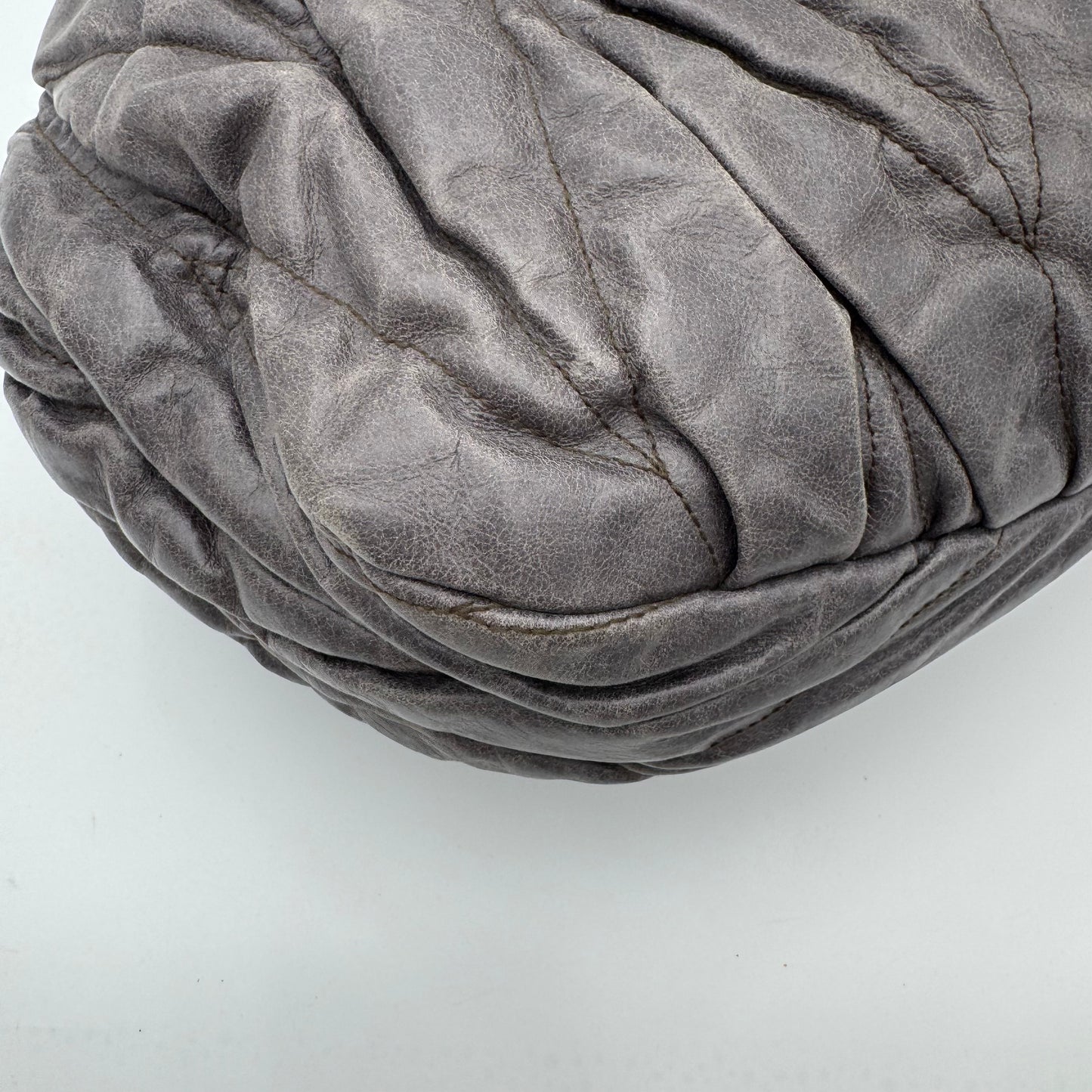 Miu Miu Gray Matelasse Leather Braided Handle Handbag