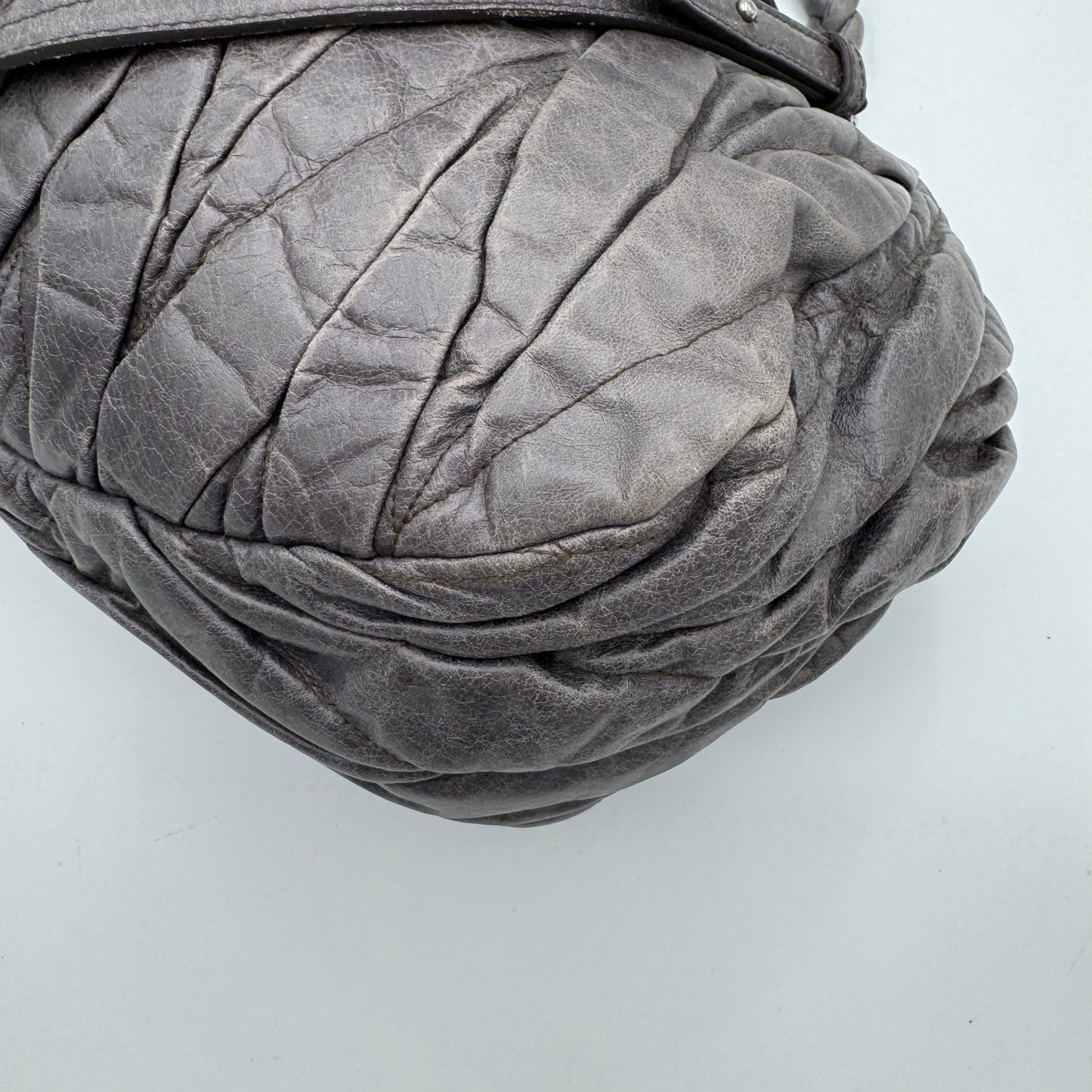 Miu Miu Gray Matelasse Leather Braided Handle Handbag