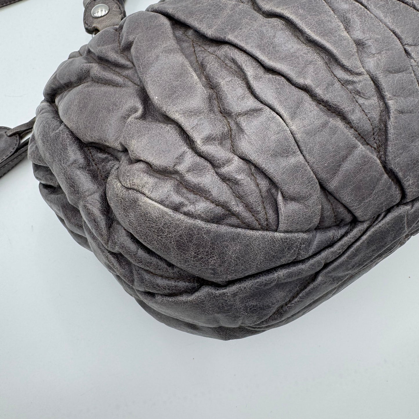 Miu Miu Gray Matelasse Leather Braided Handle Handbag