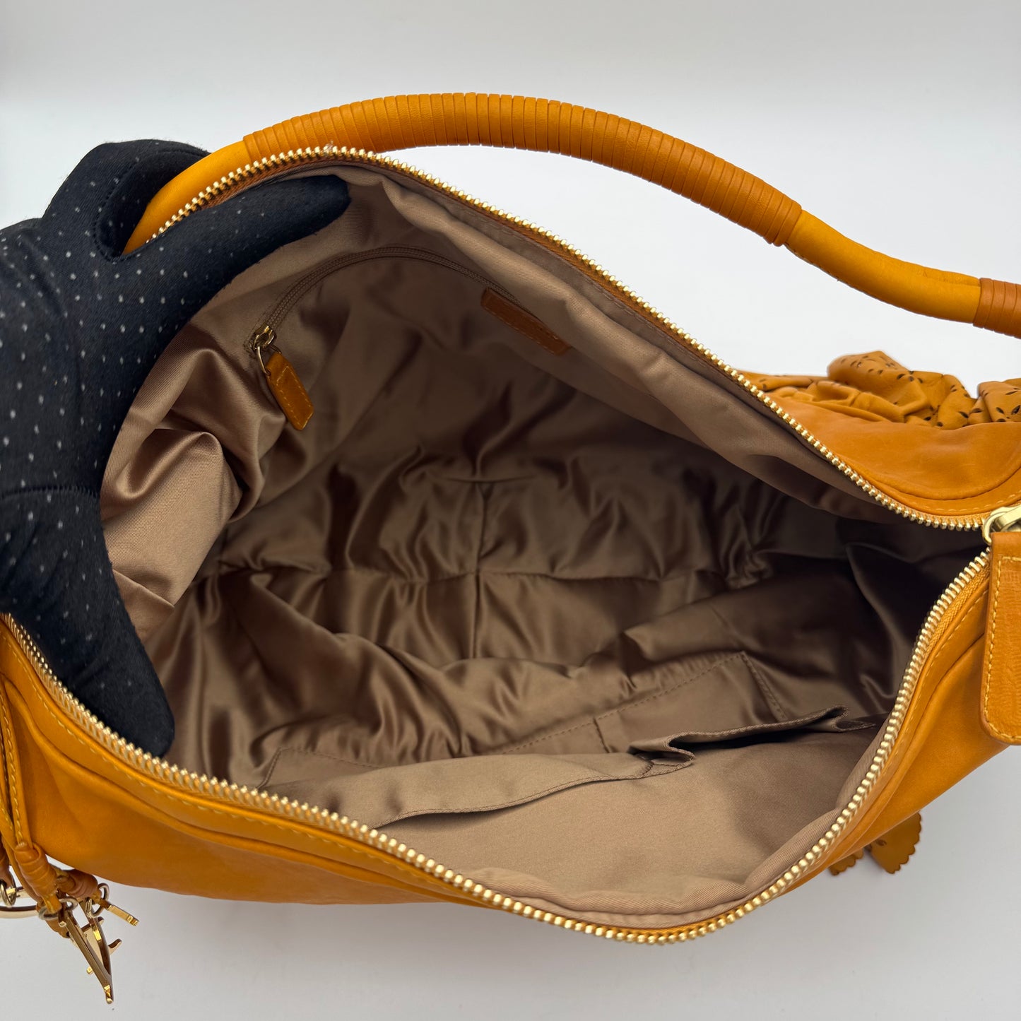Christian Dior Orange Leather Gypsy Ruffle Large Hobo Bag