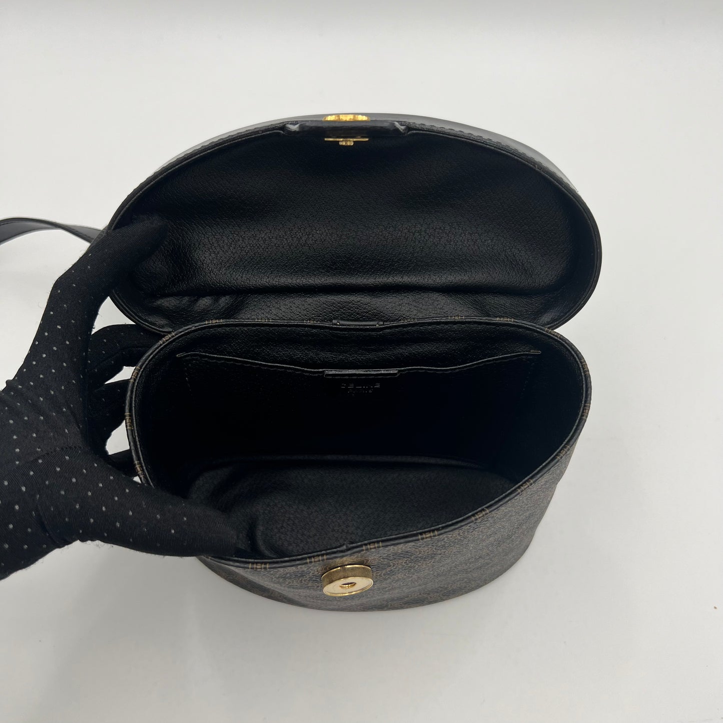 Celine Paris Black Macadam Blason Triomphe Two-Way Vanity Bag
