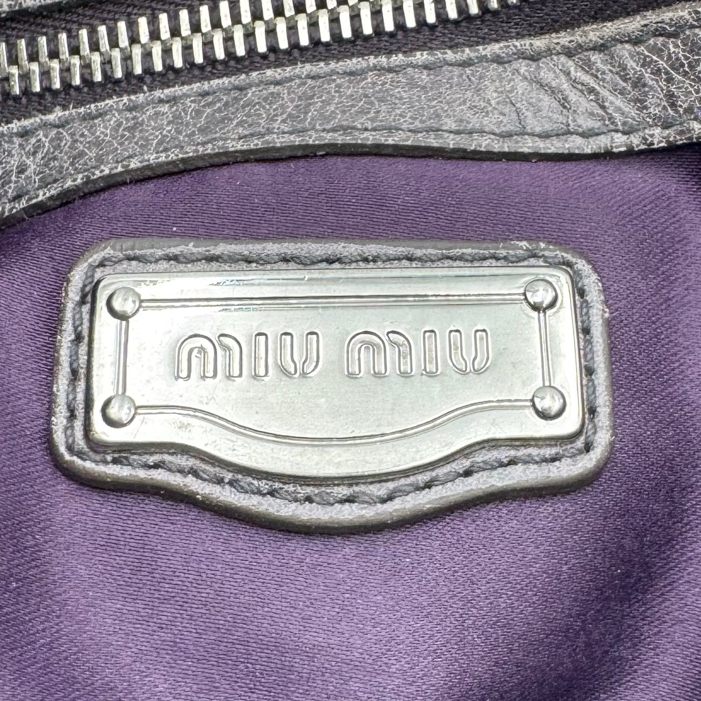 Miu Miu Gray Matelasse Leather Braided Handle Handbag