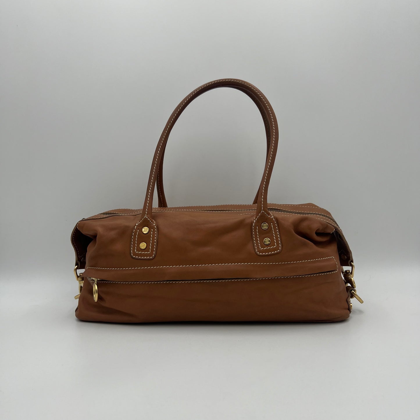 Celine Paris Vintage Camel Brown Leather Shoulder Bag