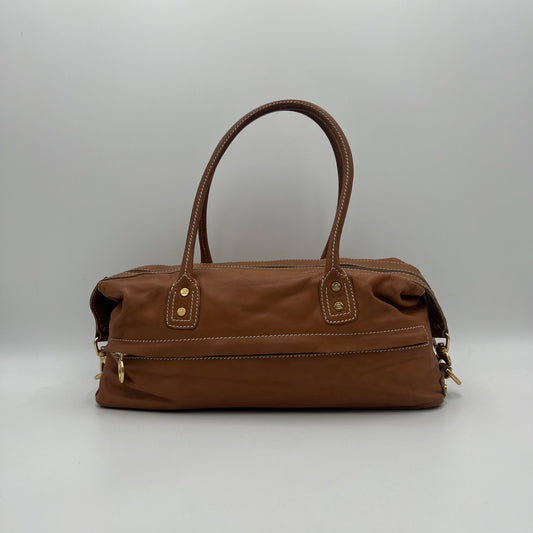 Celine Paris Vintage Camel Brown Leather Shoulder Bag