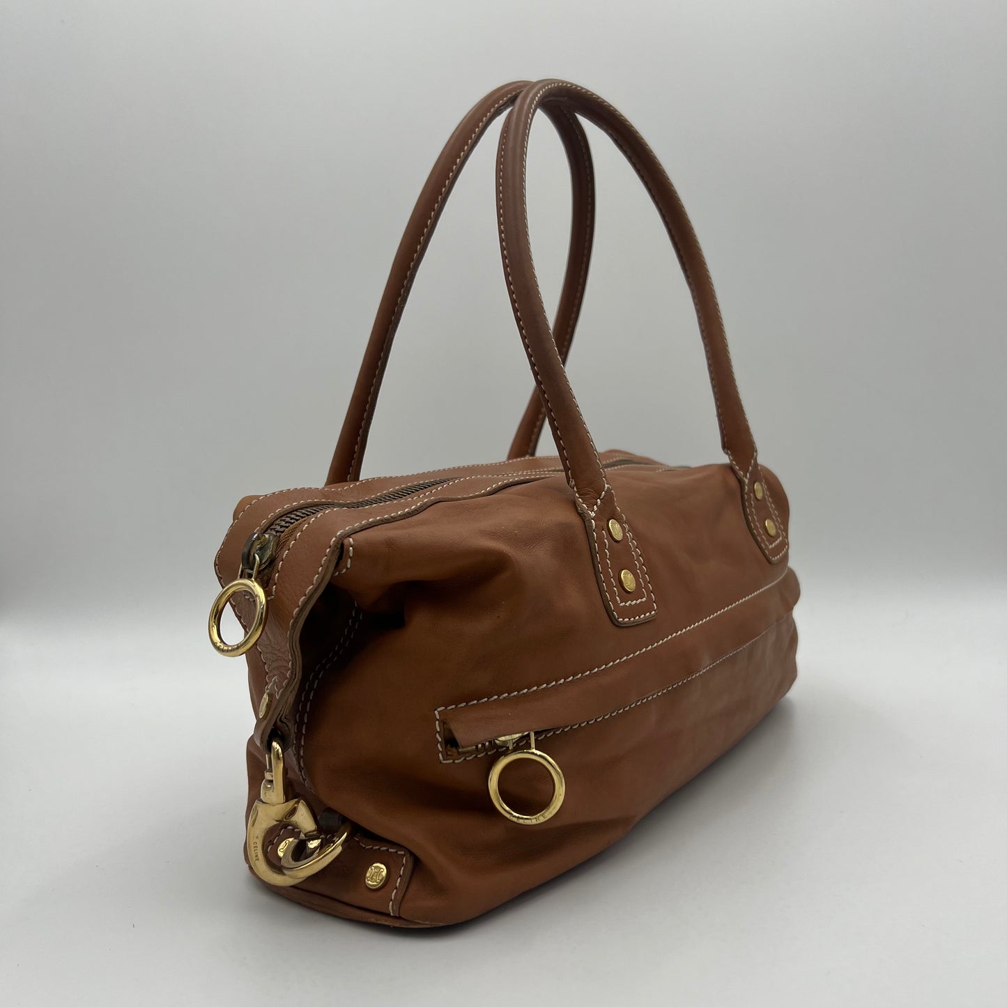 Celine Paris Vintage Camel Brown Leather Shoulder Bag
