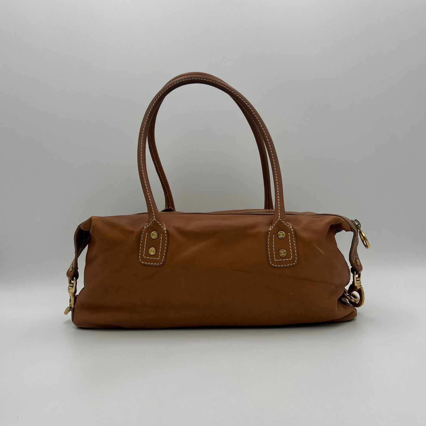 Celine Paris Vintage Camel Brown Leather Shoulder Bag