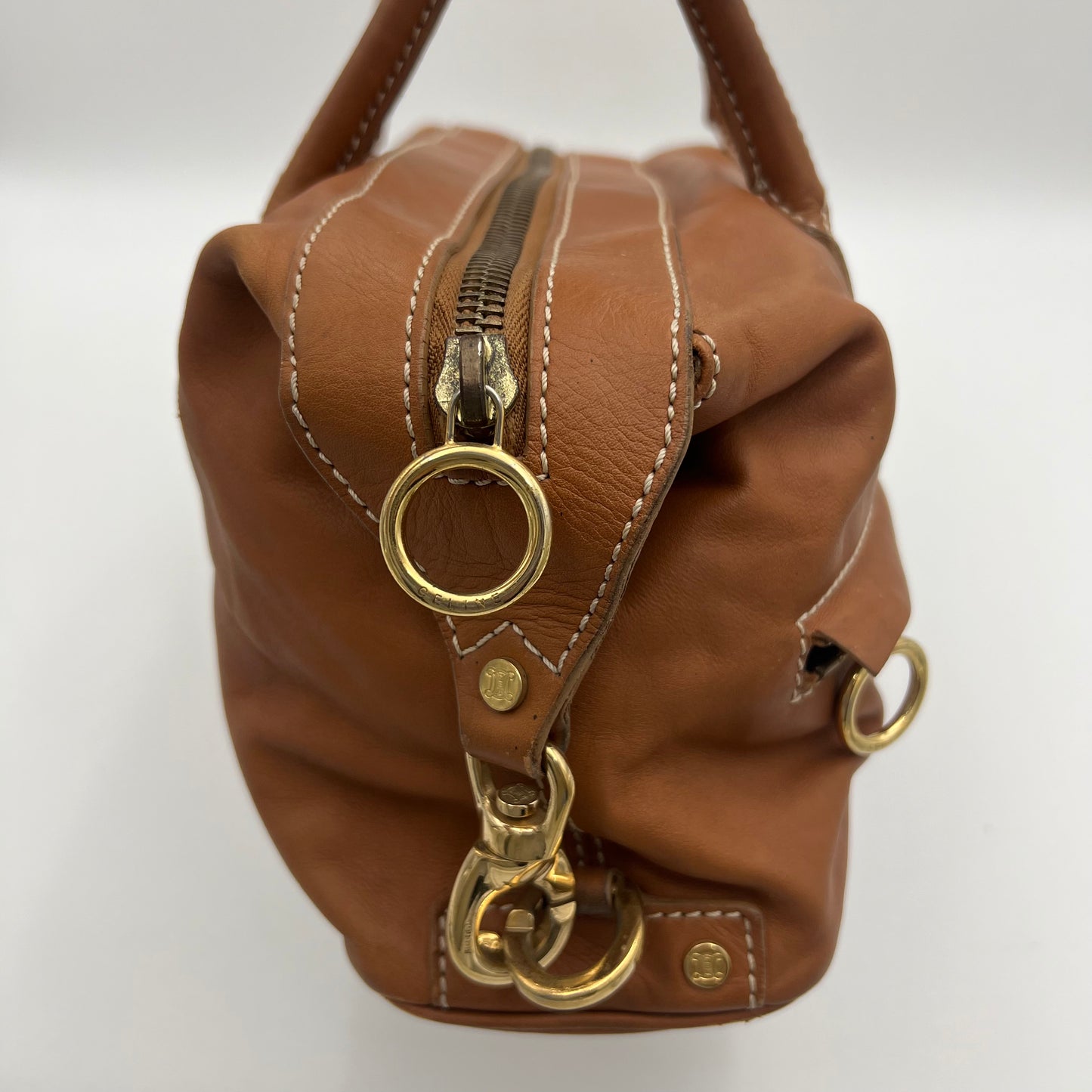 Celine Paris Vintage Camel Brown Leather Shoulder Bag