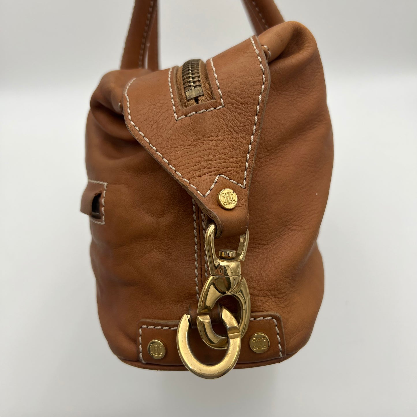 Celine Paris Vintage Camel Brown Leather Shoulder Bag