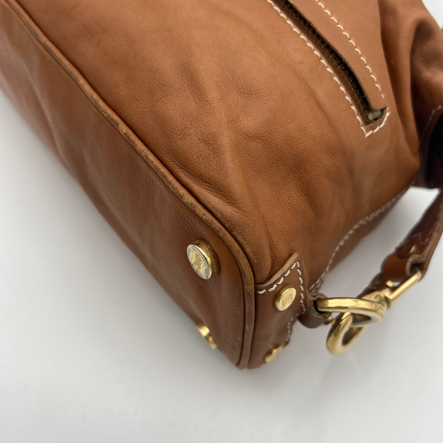 Celine Paris Vintage Camel Brown Leather Shoulder Bag