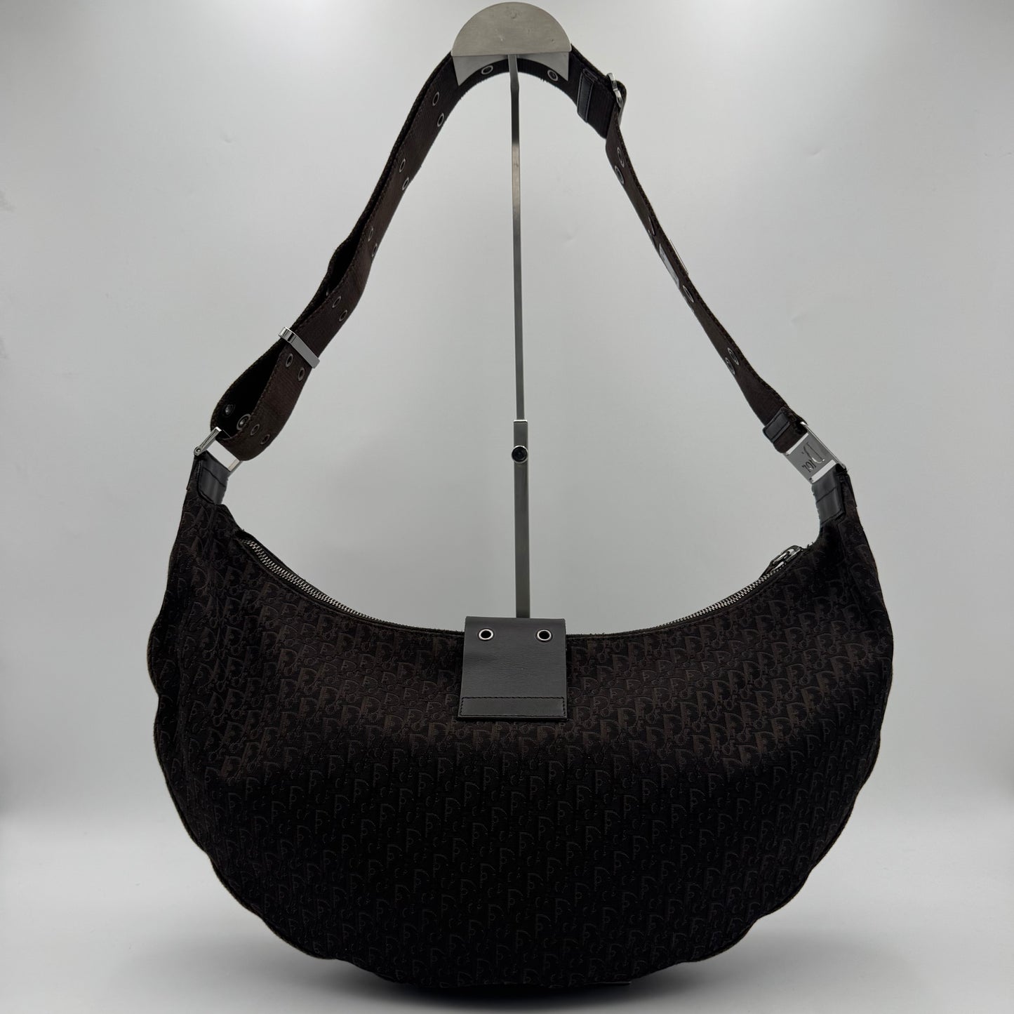 Christian Dior Dark Brown Trotter Canvas Street Chic Large Half Moon Bag