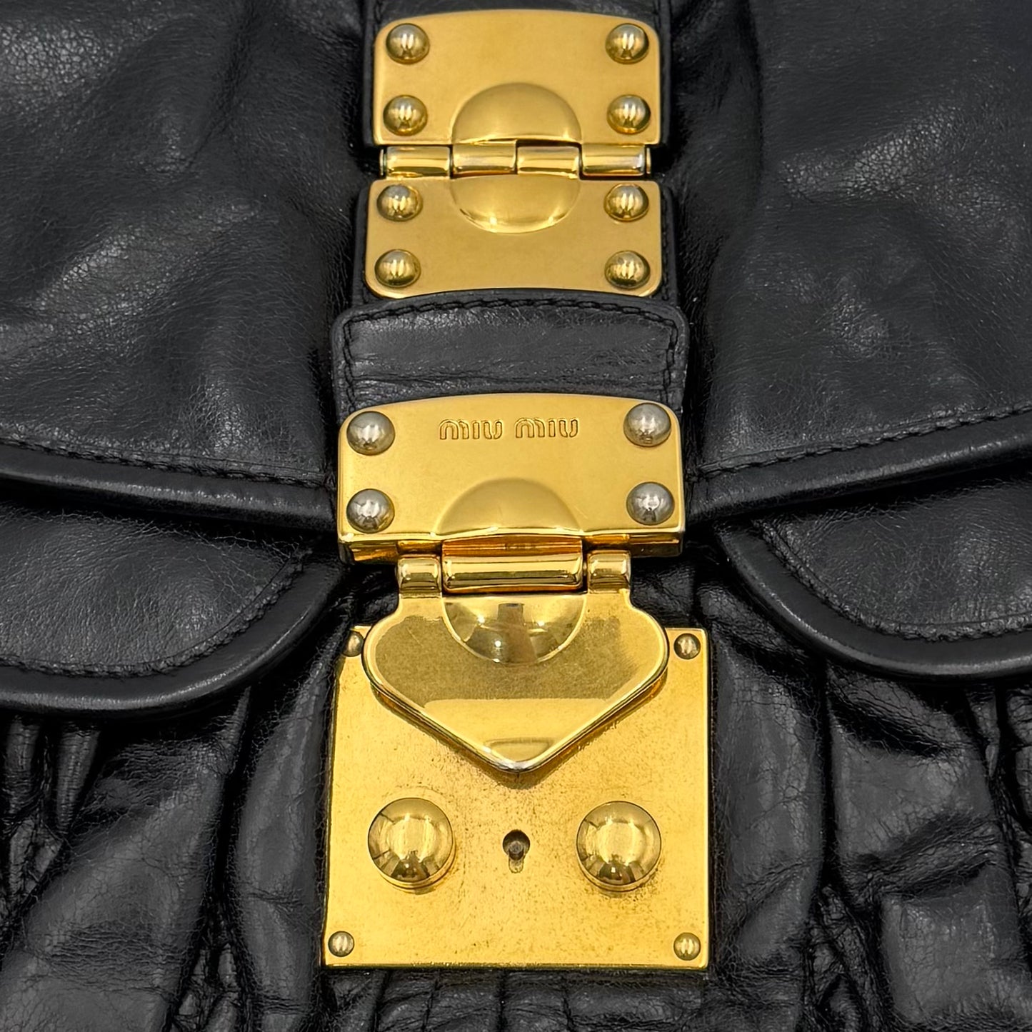 Miu Miu Black Matelasse Leather Braided Handle Large Coffer Handbag GHW