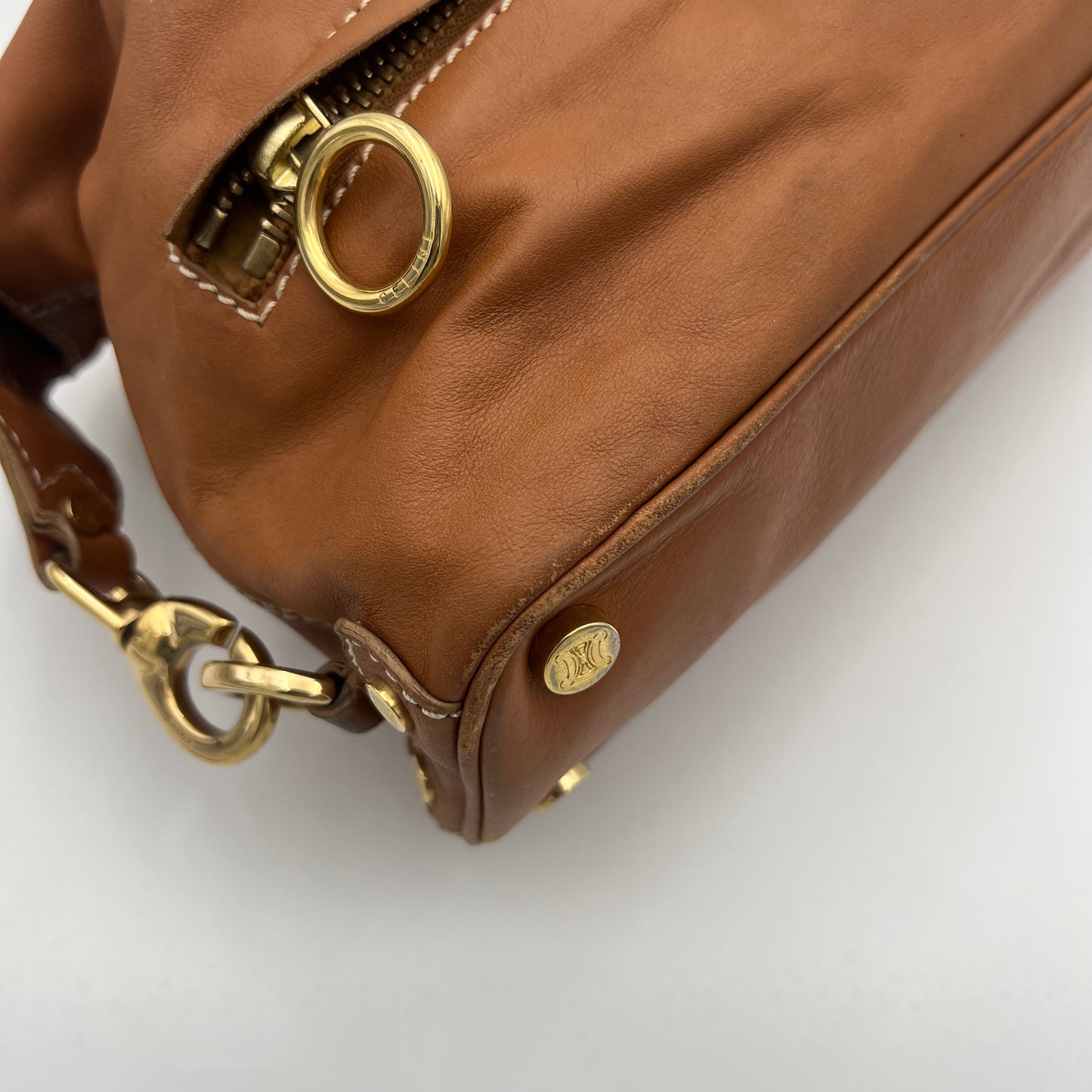 Celine Paris Vintage Camel Brown Leather Shoulder Bag