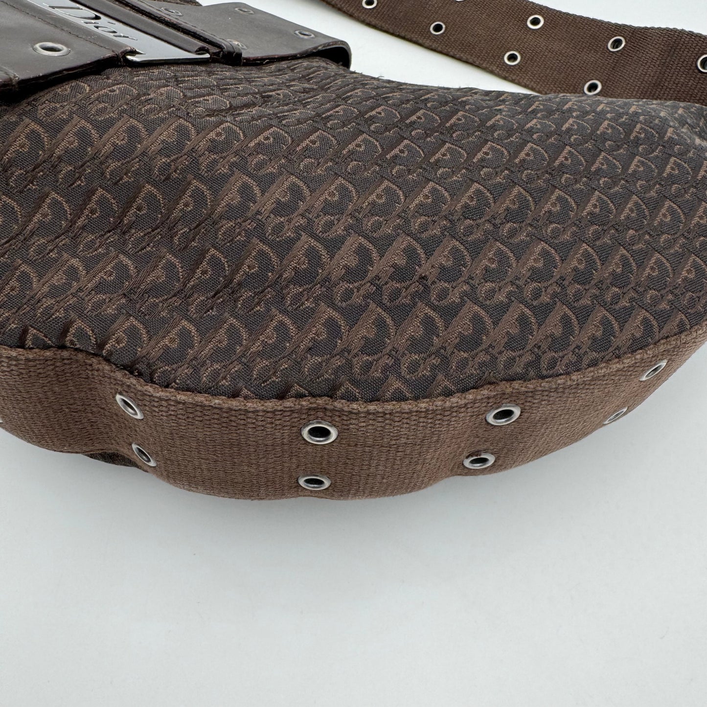 Christian Dior Dark Brown Trotter Canvas Street Chic Large Half Moon Bag