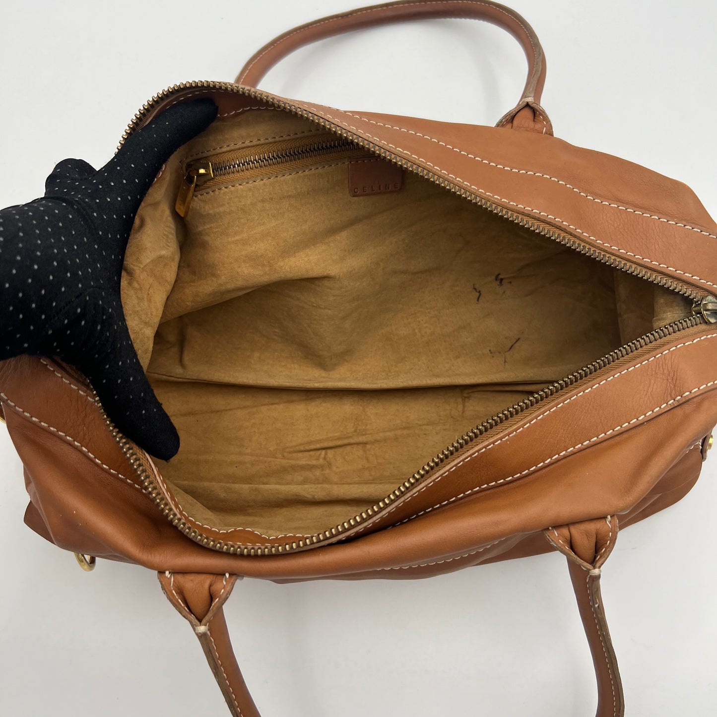 Celine Paris Vintage Camel Brown Leather Shoulder Bag
