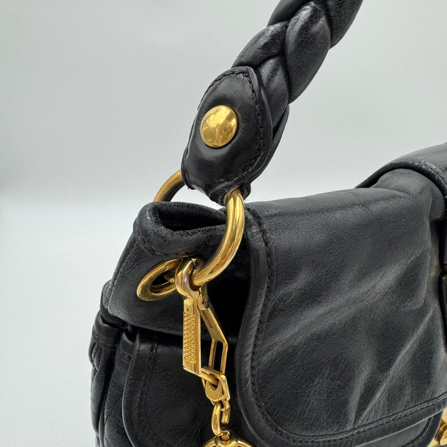 Miu Miu Black Matelasse Leather Braided Handle Large Coffer Handbag GHW