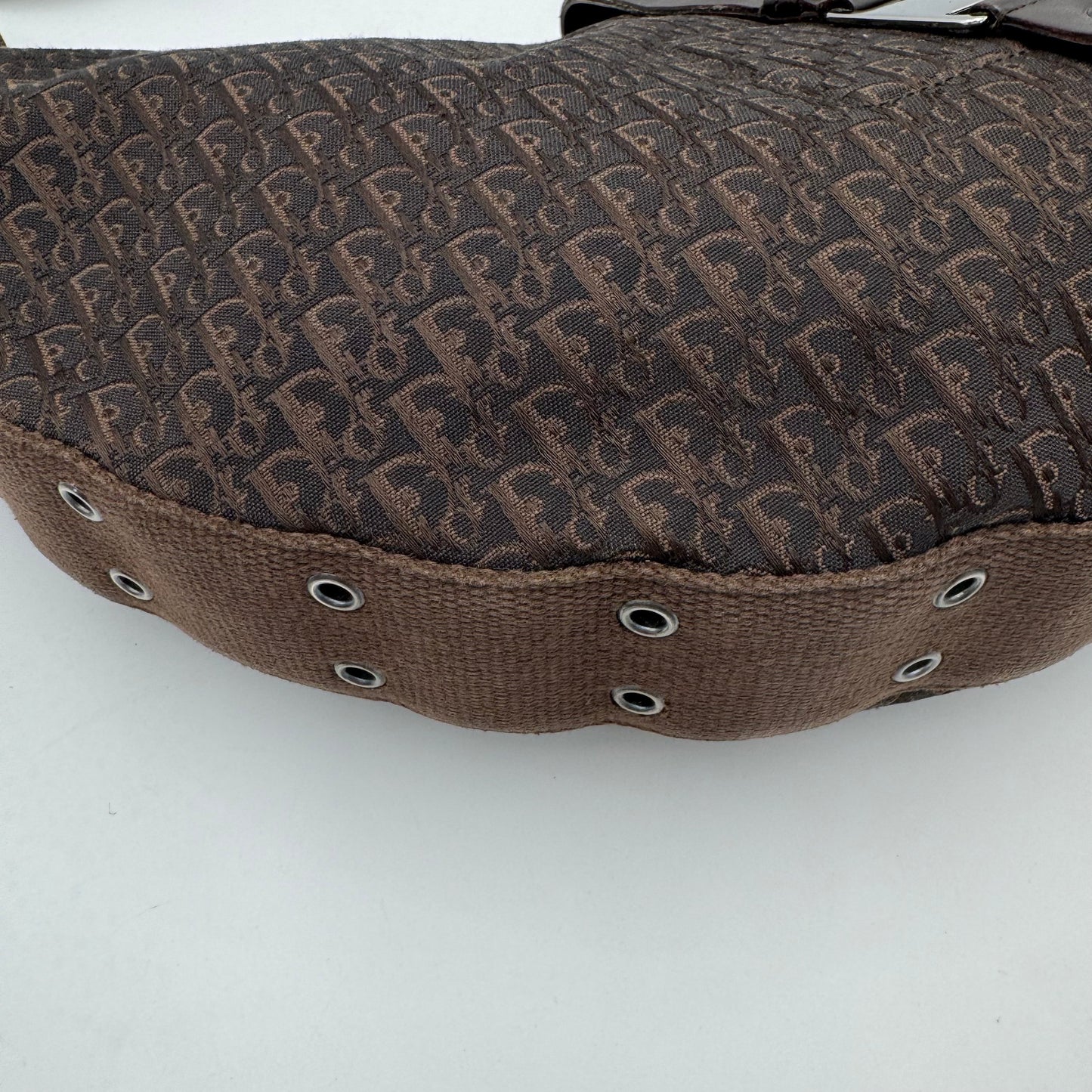 Christian Dior Dark Brown Trotter Canvas Street Chic Large Half Moon Bag