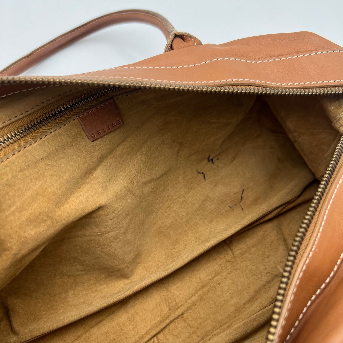 Celine Paris Vintage Camel Brown Leather Shoulder Bag