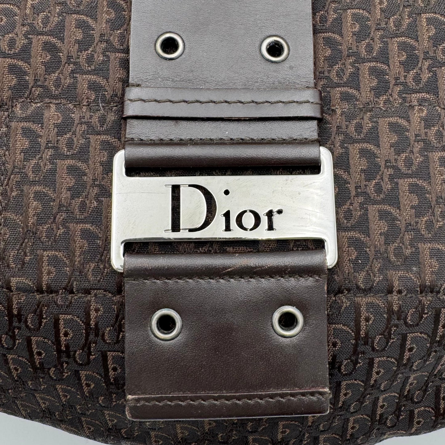 Christian Dior Dark Brown Trotter Canvas Street Chic Large Half Moon Bag