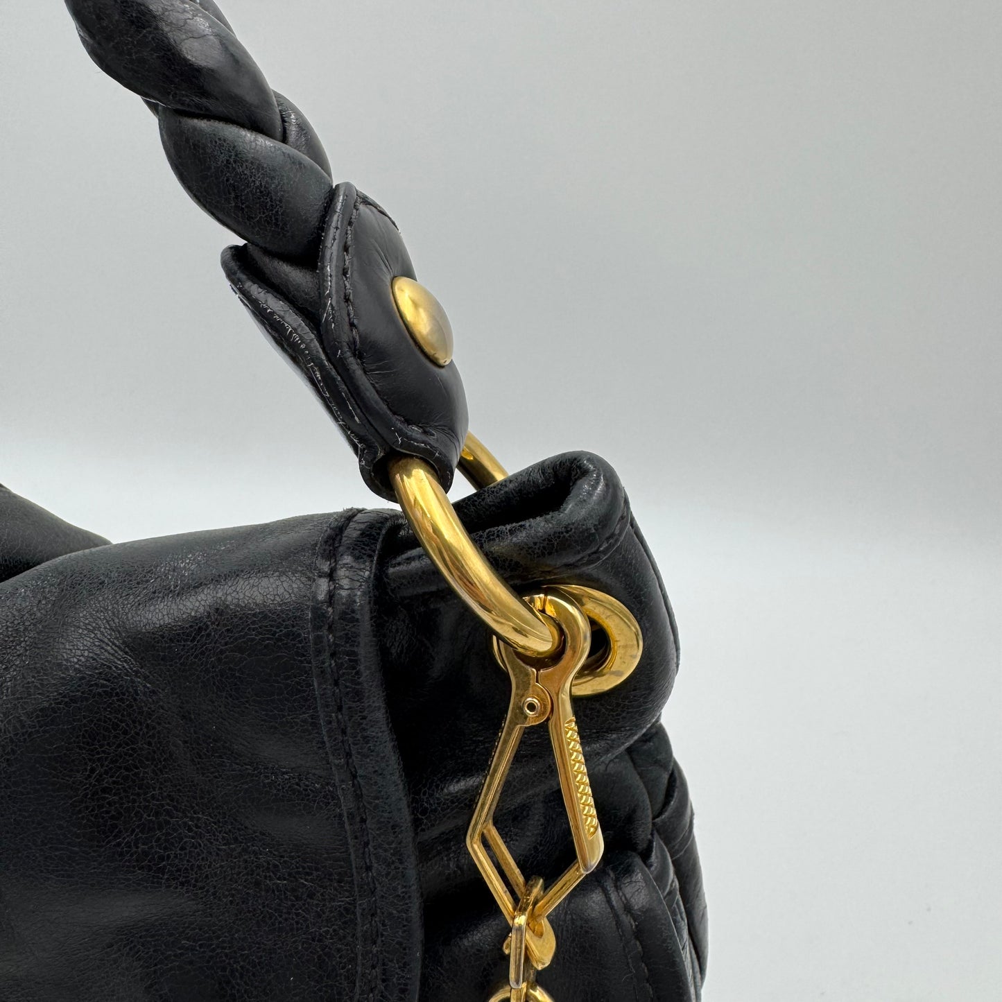 Miu Miu Black Matelasse Leather Braided Handle Large Coffer Handbag GHW
