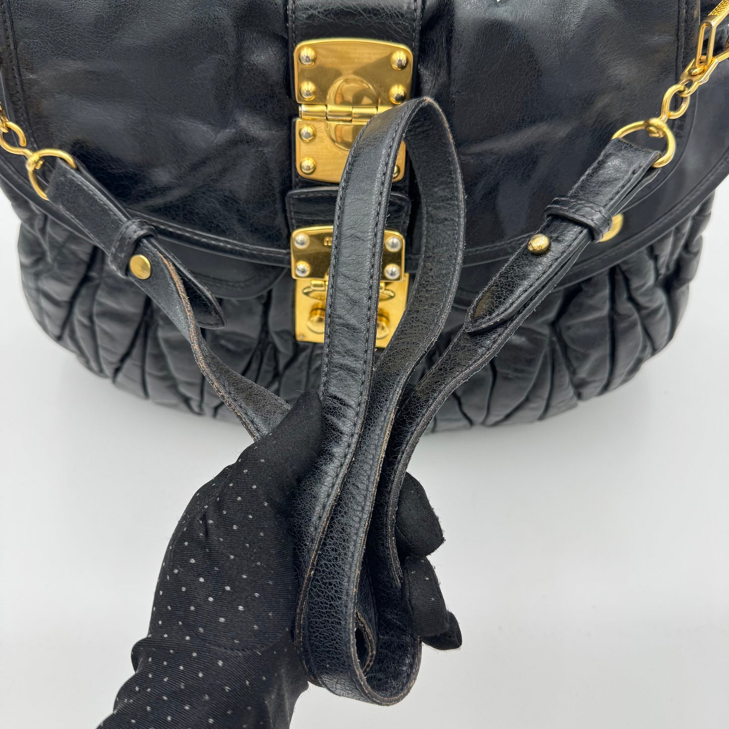 Miu Miu Black Matelasse Leather Braided Handle Large Coffer Handbag GHW