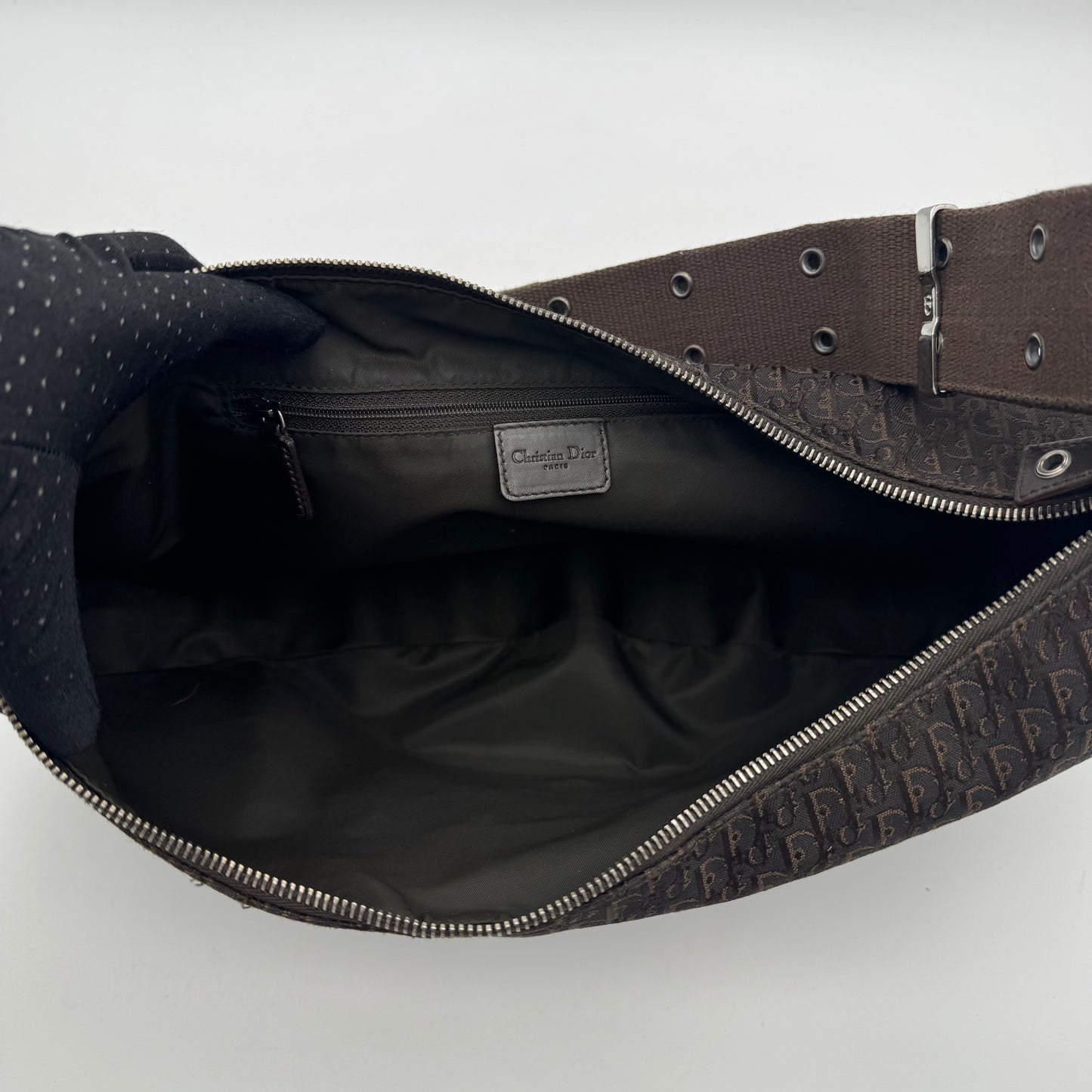 Christian Dior Dark Brown Trotter Canvas Street Chic Large Half Moon Bag