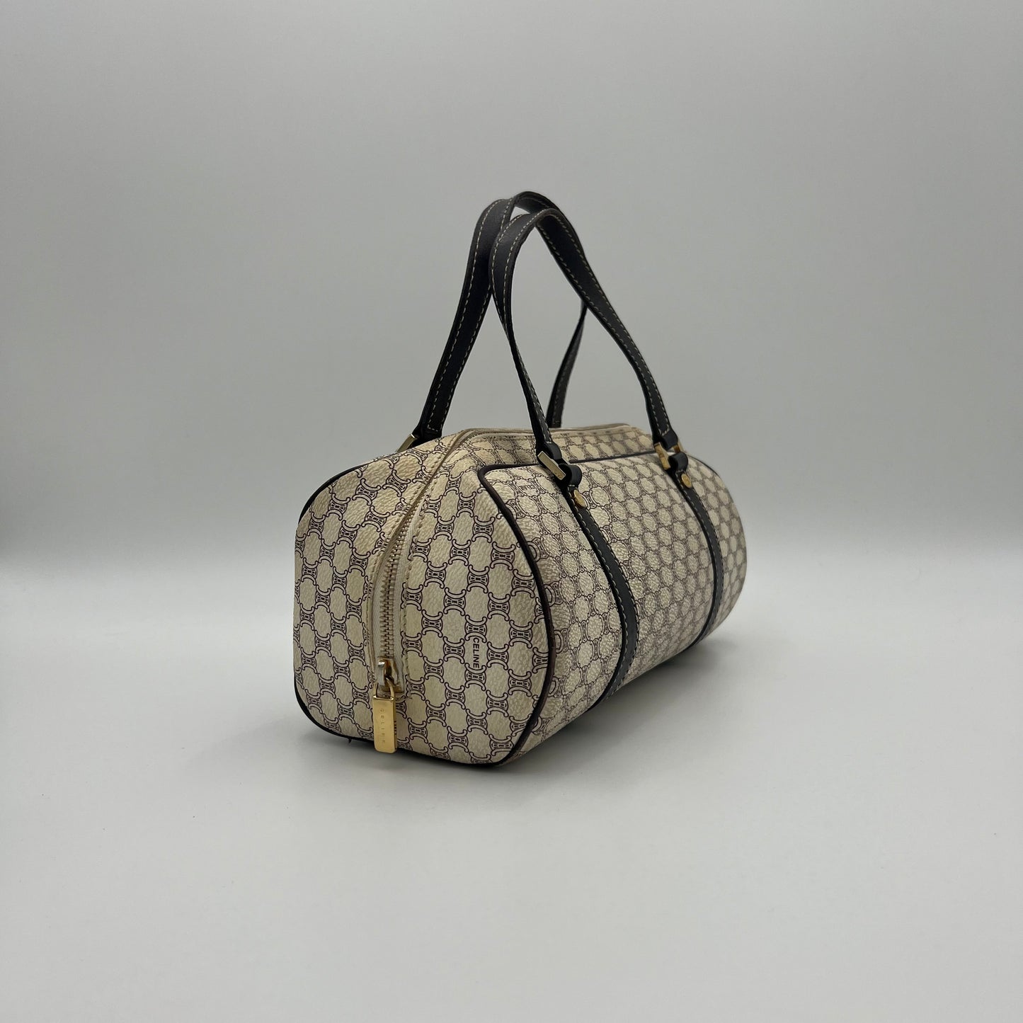 Celine Paris White Macadam Barrel Bag