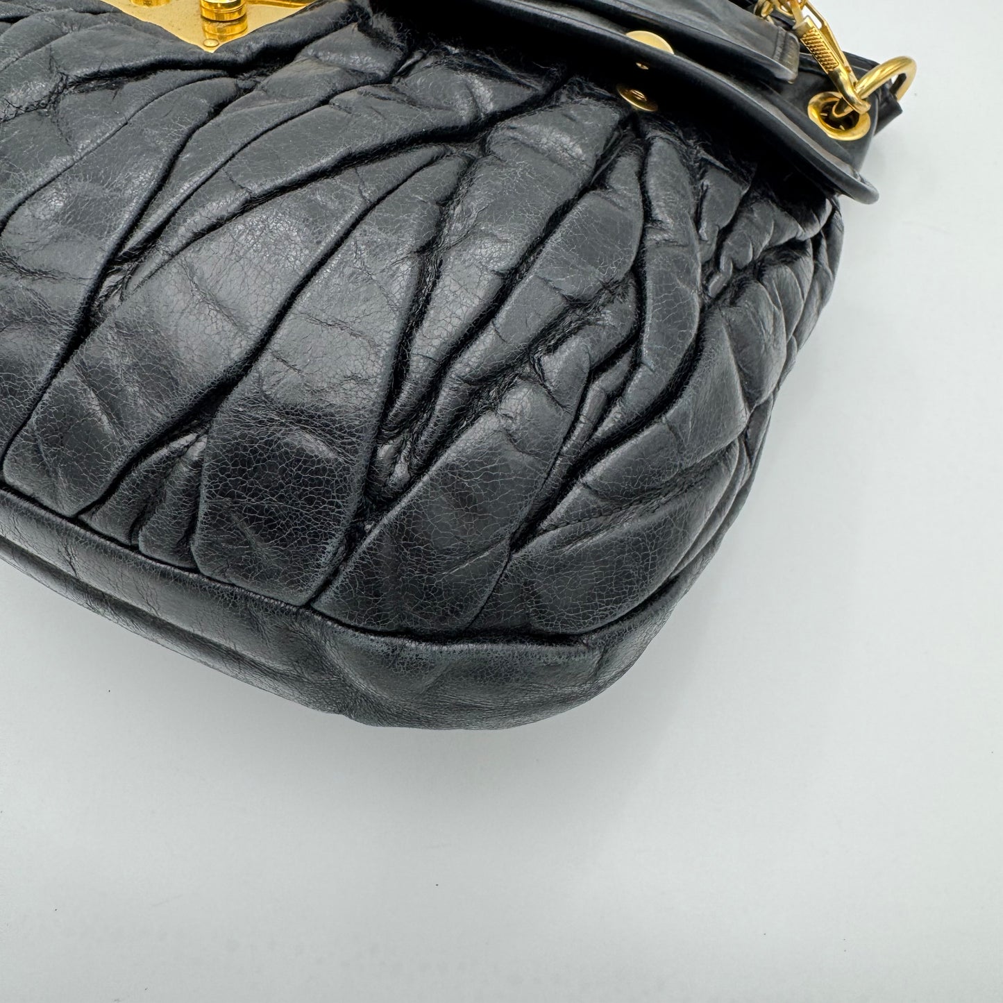 Miu Miu Black Matelasse Leather Braided Handle Large Coffer Handbag GHW