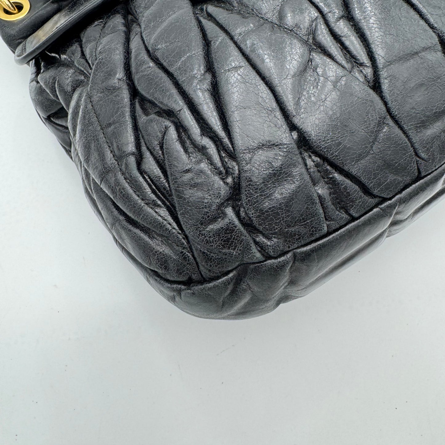 Miu Miu Black Matelasse Leather Braided Handle Large Coffer Handbag GHW