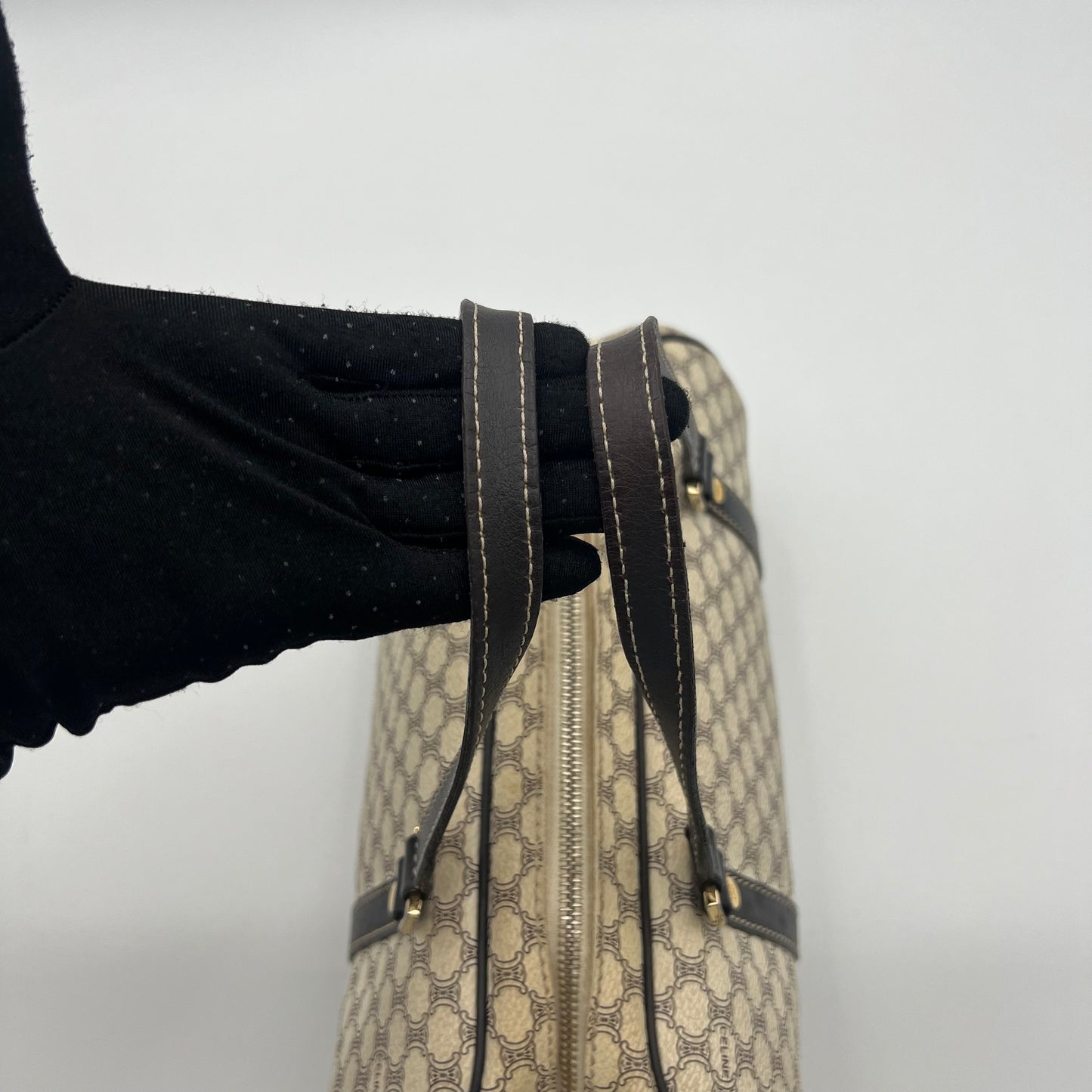 Celine Paris White Macadam Barrel Bag