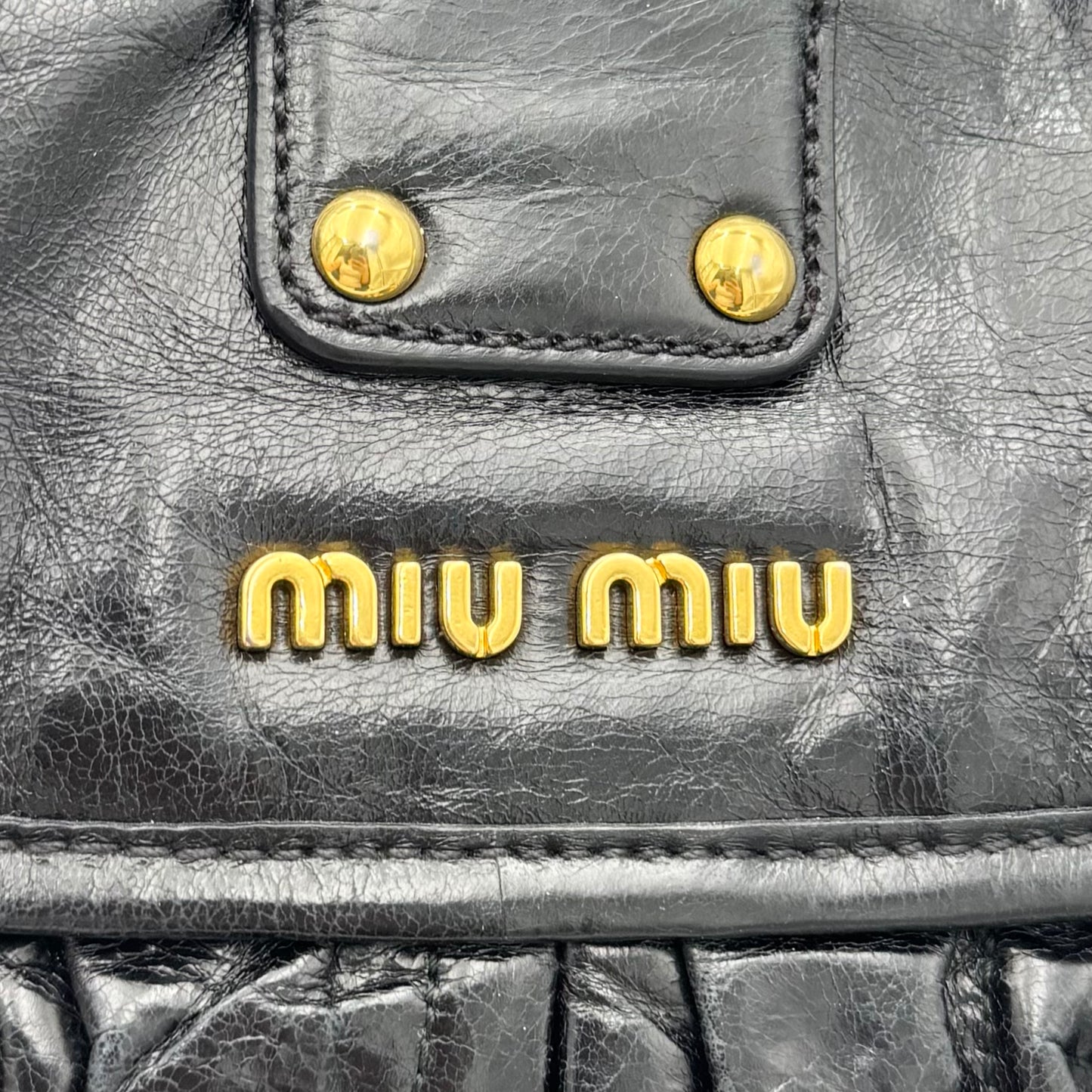 Miu Miu Black Matelasse Leather Braided Handle Large Coffer Handbag GHW